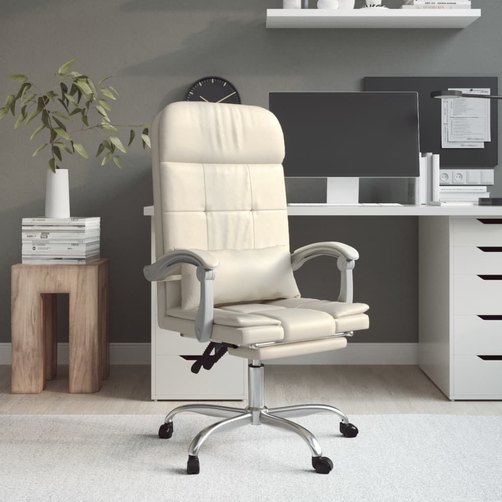 Office Chair with Massage Function Cream Faux Leather