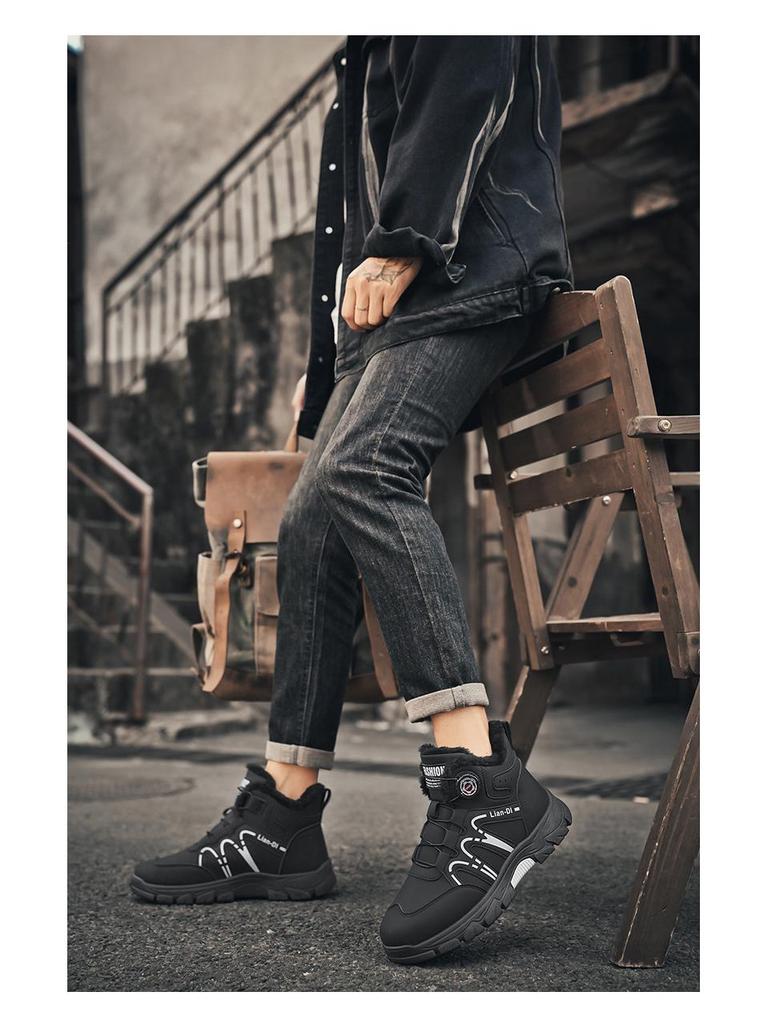 2025 Winter Men's High-Top Thickened Cotton Shoes with Rotary Buckle - British Style Martin Boots