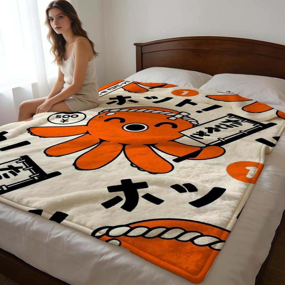 Throw High-Density Short Plush Blanket For Sofa Nap Air-Conditioned Room Soft Skin-Friendly Takoyaki Oni Ramen 75X95CM