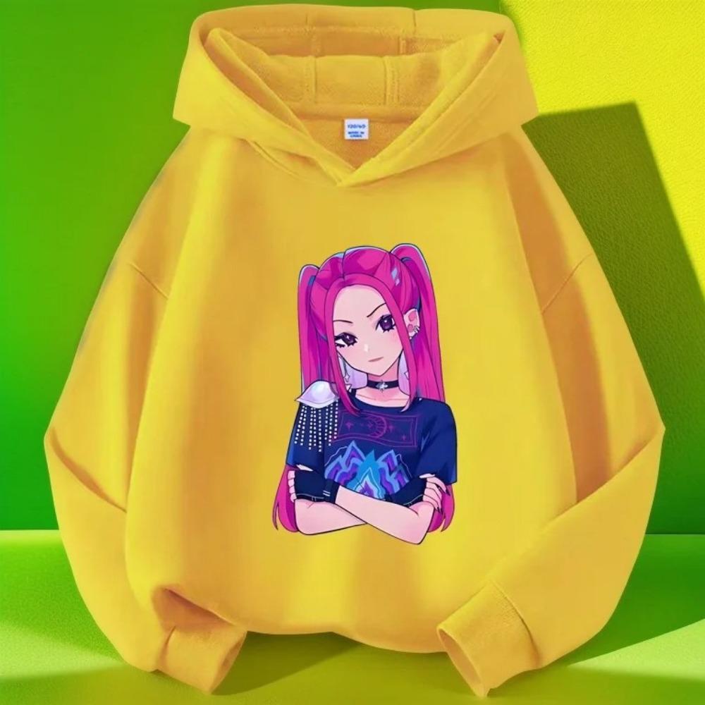 Autumn Warm K-pop Demon Hunters Girls Hoodie Long Sleeve Outerwear Saja Print Hooded Coat for Children Fashion Pullover Kid Tops