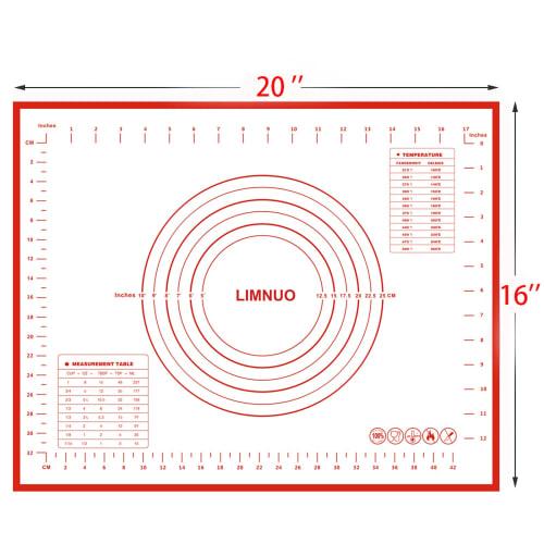 LIMNUO Silicone Cooking Mat, Bread Mat, Baking Mat with Measuring Pad, Large Size, Food-Grade Silicone, Non-Slip, for Baking Tools (Red, 40x50cm)