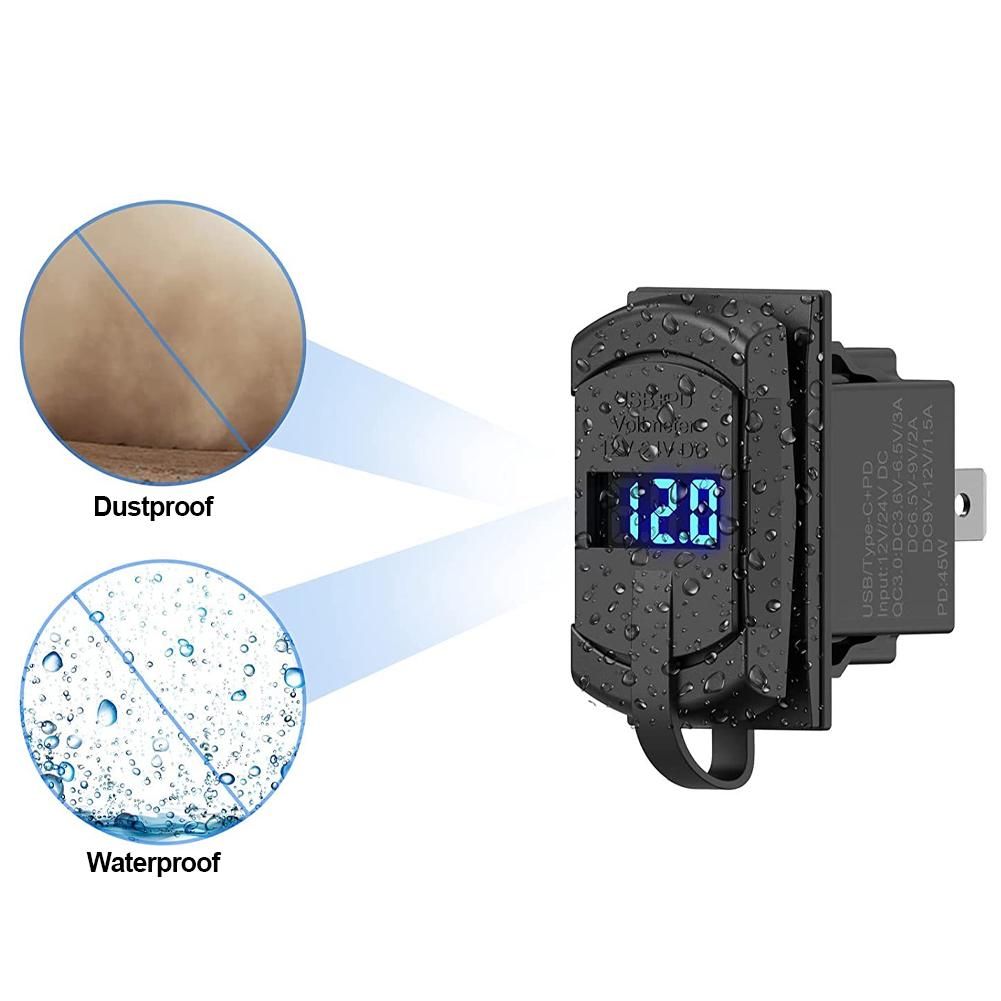 USB C Car Charger PD QC3.0 Dual USB Car Charger Socket 12V 24V Phone Charge Power Adapter for Motorcycle Boat Marine Truck ATV