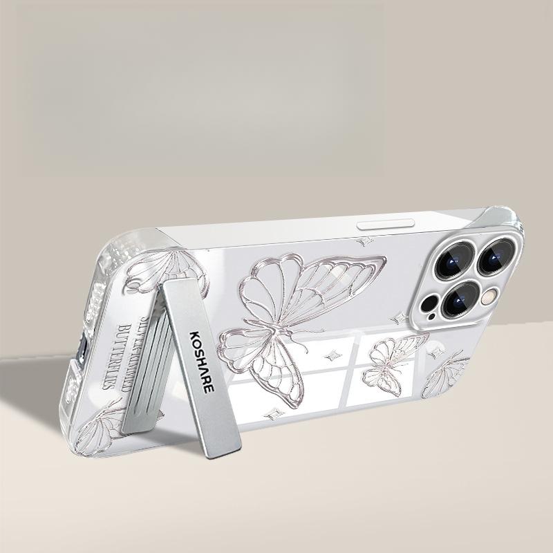 Line Butterfly Stand Suitable for Apple 15 Transparent Mobile Phone Case 14PRO Ultra-thin Frameless 13 Advanced Bare Metal Sense X