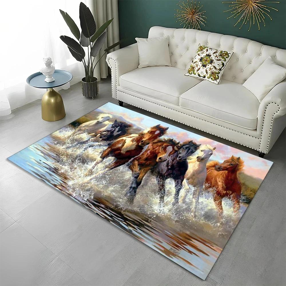 3D Pentium Gallant Horse Steed Animal Carpet Rug for Home Living Room Bedroom Sofa Doormat Decor,kid Area Rug Non-slip Floor Mat