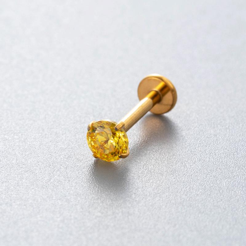 Colored Cubic Zirconia Inlaid Titanium Labret Stud (1.2*8mm) for Cartilage, Tragus, or Conch Piercing