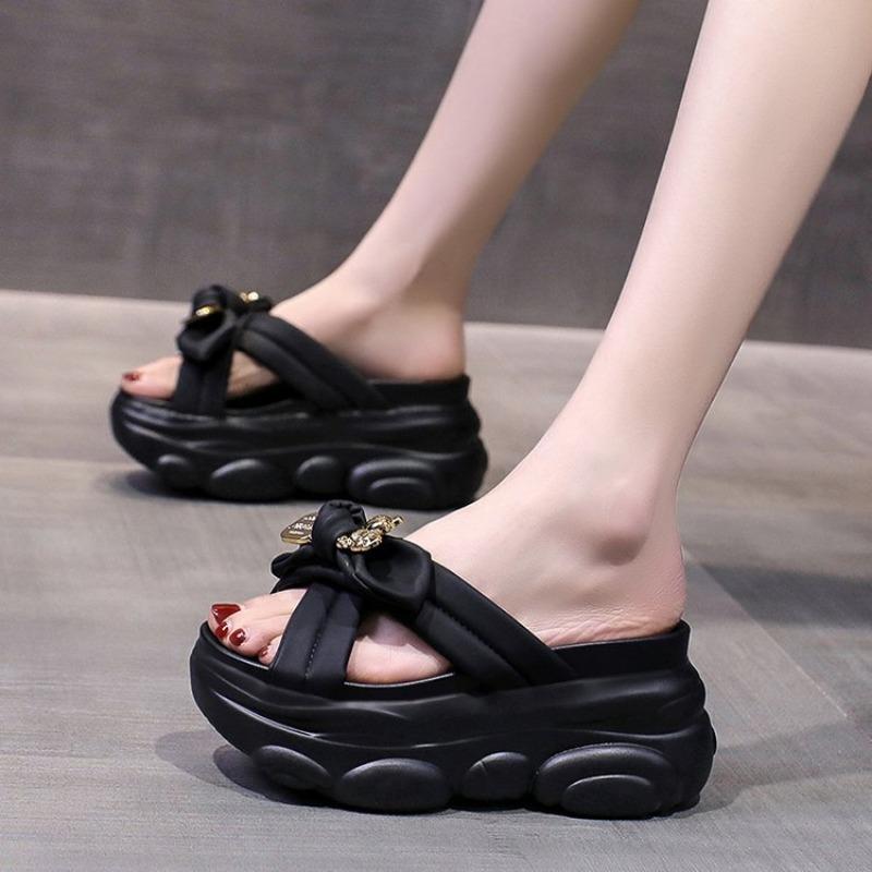 Damskie Nowe Letnie Nowy Kolor Kokardka Gruba Podeszwa Muffin Spadek Spadek Krzyżowe Klapki Buty Damskie