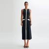 Elegant Knitted Long Dress Women Slim O-neck Single Breasted Sleeveless Contrast Dresses Early Autumn Office Lady Robes