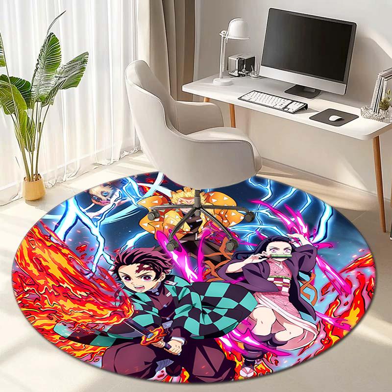 Classic Japanese-style Cartoon Demon Slayer Round Rug, Home Soft Decorative Anti-slip Yoga Mat and Chair Mat, Outdoor Floor Mat Carpet K23