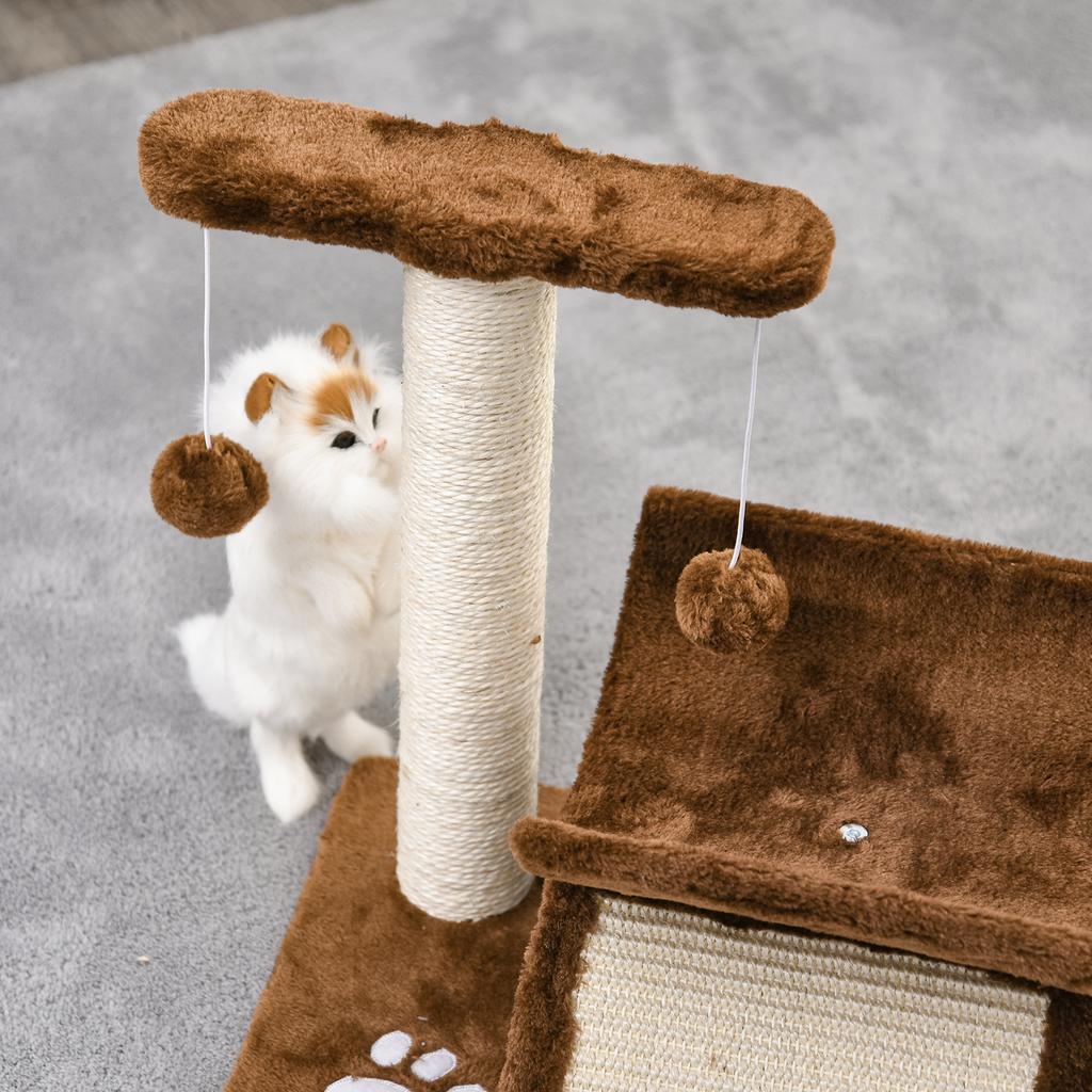 Cat Tree, Cat Tower for Kittens with Rotatable Top Bar, Sisal Scratching Post, Tunnel, Dangling Balls - Brown