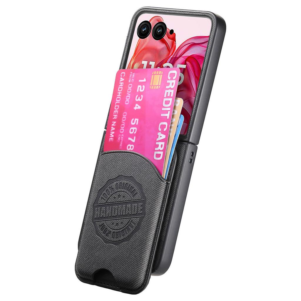 For Motorola Razr 50 Ultra 5G Case with Card Bag Compatible with MagSafe Denim Texture Leather Back Cover