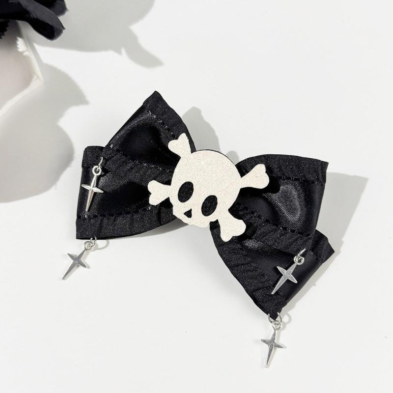 Skull Pass Ribbon Hair Fasteners Gothic Hair Accessories For Women Men Soft Woven Fabric Not Slip Hairpins For Daily Parties Festivals