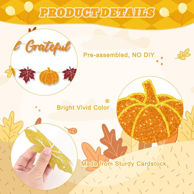 Thanksgiving Party Decorations Set With Maple Leaf Banners Hanging Flags Home Table Wall Decoration