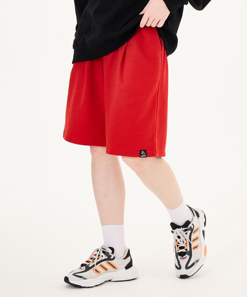 MOZMOZ Cotton One-Pleat Wide Training Shorts Red