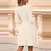 Women's Fashion Casual V-neck A- Line Fit Solid Color Long Sleeve Dress