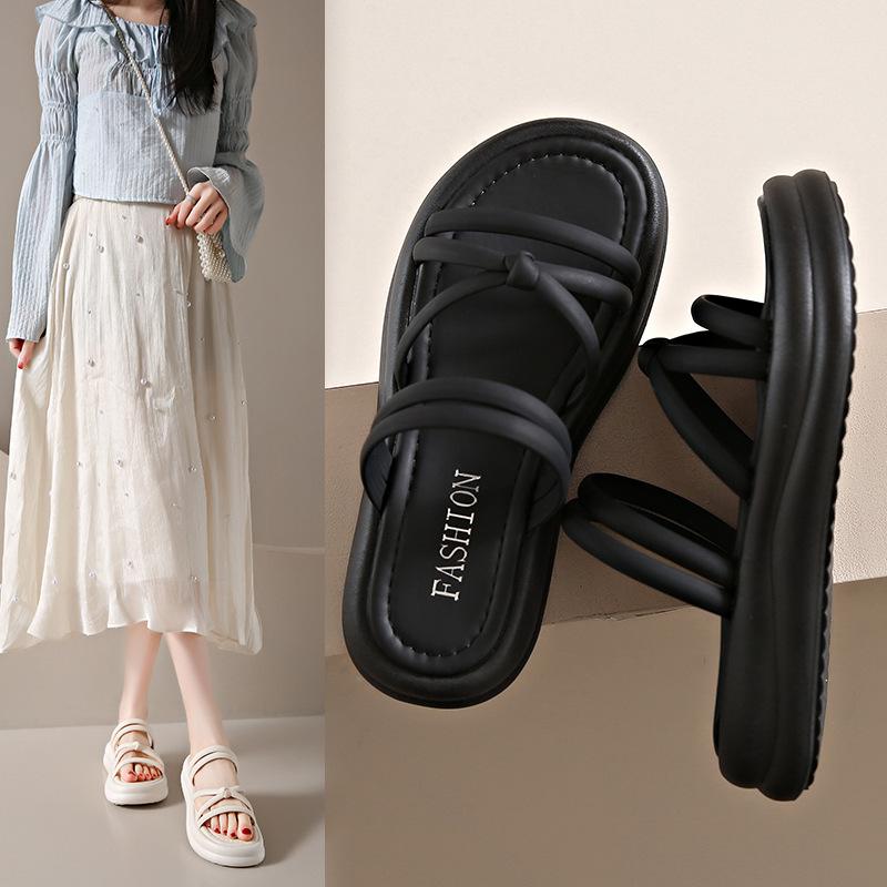 Thick Bottom Sandal Slippers Female Summer Cross Thin Strap Two Wear Ladies Beach Slippers Fashion Women Summer Shoes Breathable for Hot Weather