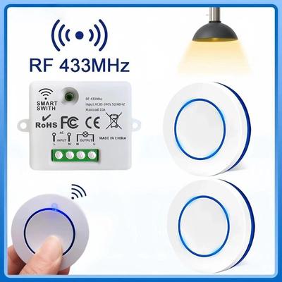 RF 433Mhz Wireless Remote Control Light Switch 10A Relay Controller Mini Round Button Wall Panel Switch For LED Lamp AC100-240V