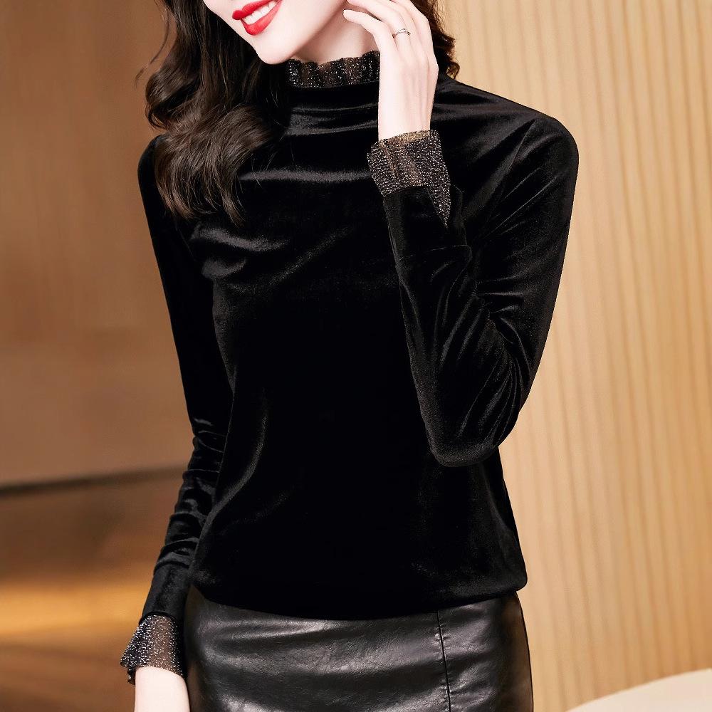 Black Bottoming Shirt Women's Long-sleeved Inner Slim Black T-shirt Top