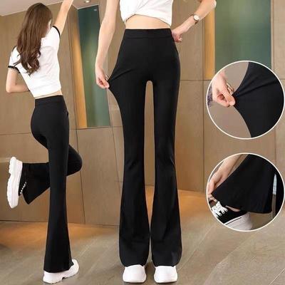 Women's High Waist Black Velvet Bell Bottom Leggings
