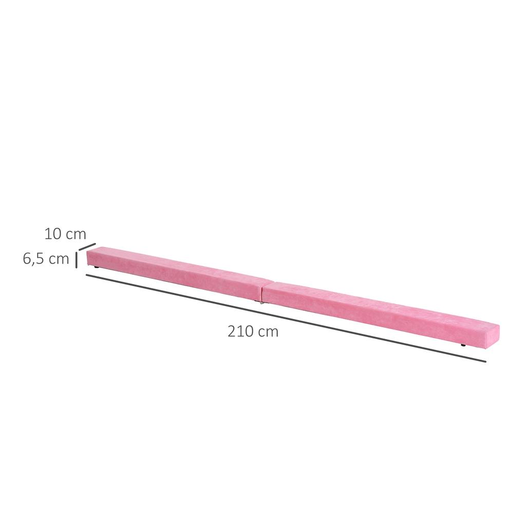 Trave per Equilibrio Pieghevole, Antiscivolo, Rivestimento in Camoscio, Legno Robusto, 210 x 10 x 6,5 cm, Rosa