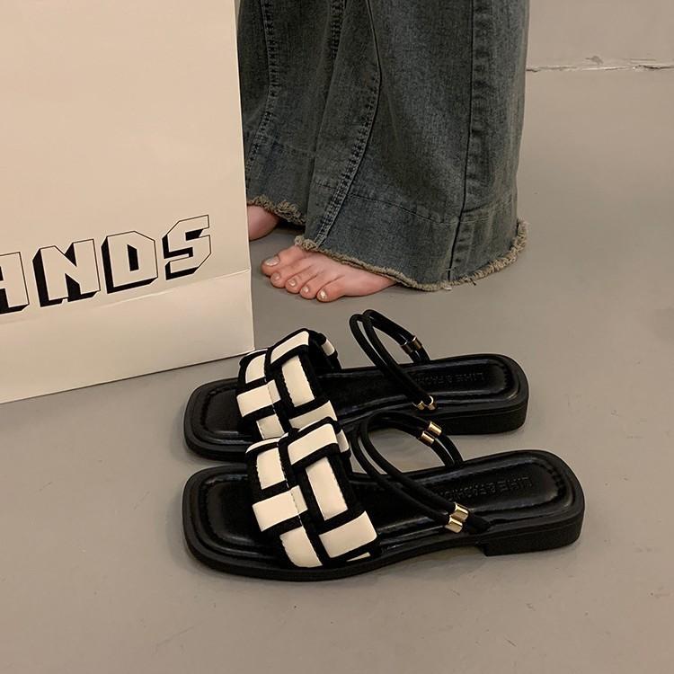 Flat two wear sandals female French fairy style summer fashion with skirt temperament wear versatile Roman cool slippers