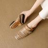 Fashion 2025 Summer Women Mules Genuine Leather Women Shoes Square Toe Chunky Heel Cover Toe Sandals Hollow Out Modern Slippers