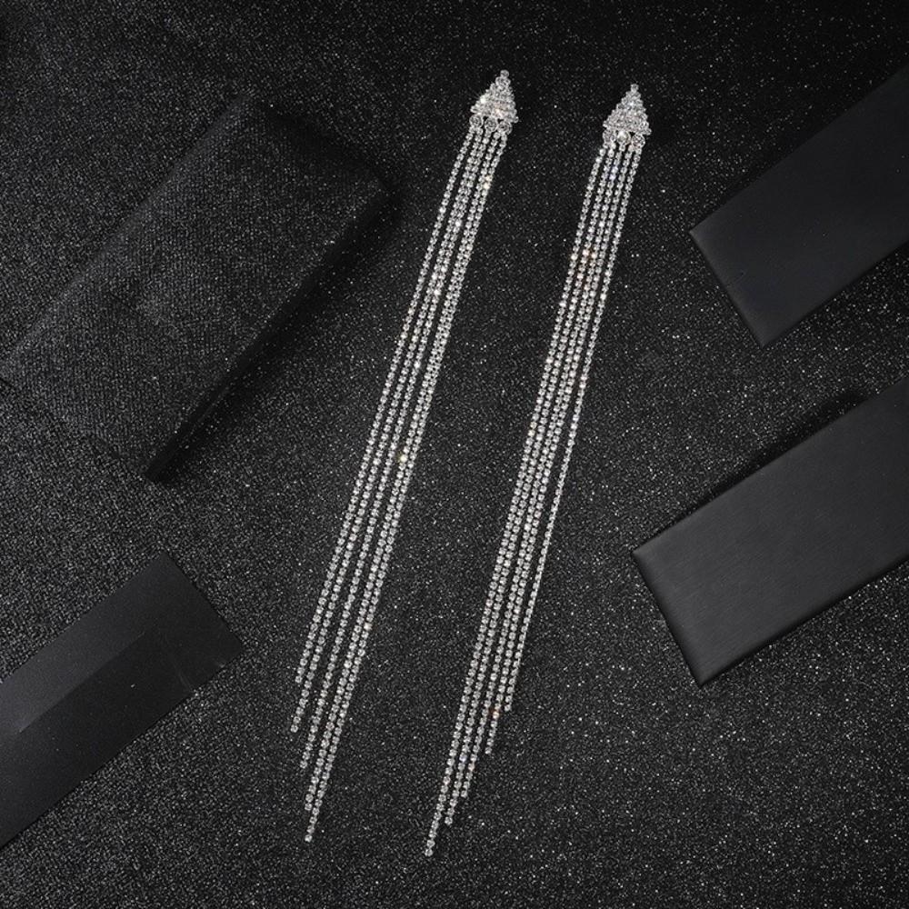 1 Pair Triangle Long Tassel Earrings Elegant Dangle Earrings Valentine'S Day