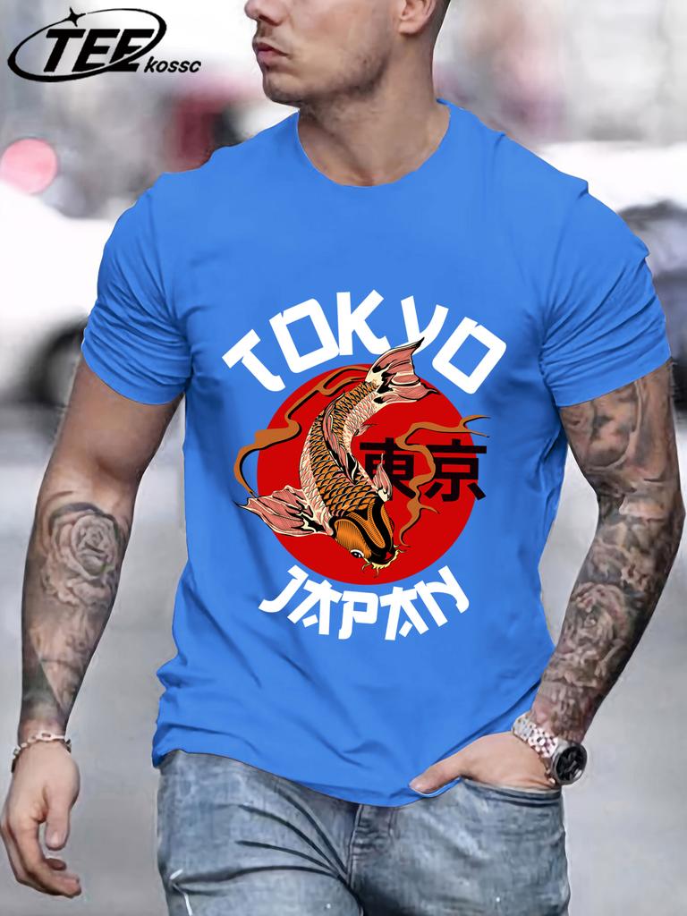 Harajuku Tokyo Japan Koi Fish Design Men TShirts Fashion Short Sleeve AllMatch Cotton Soft T Shirt Summer Unisex Loose Clothes