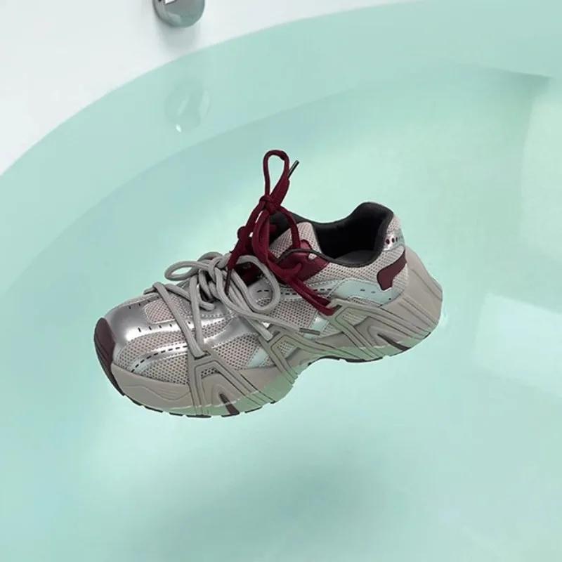 Shoes Female 2025 Mesh Women's Vulcanize Shoes Outdoor Breathable Women Casual Sneakers Round Toe Platform Lace Up Women's Shoes