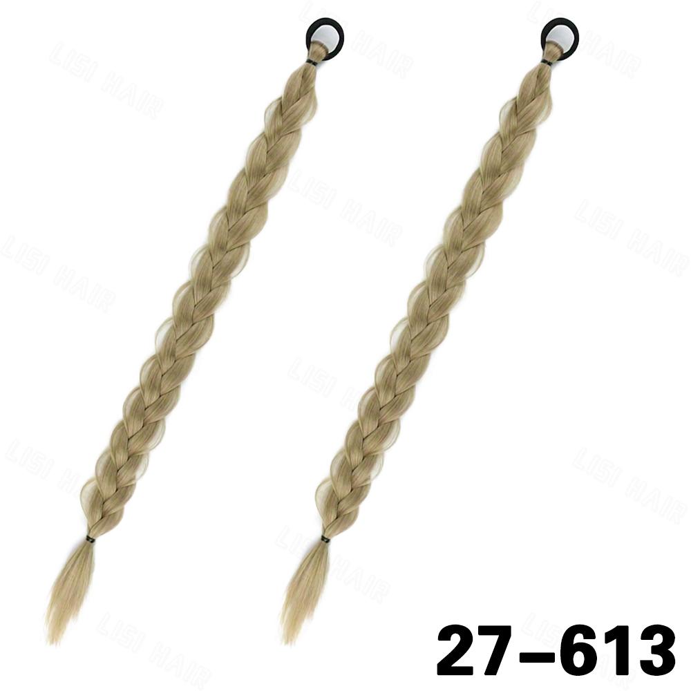 XINRAN 2Pcs Synthetic Long Straight Twist Braid Ponytail Extensions Rubber Band Wrap Around Fake For Women Girls Daily Wear Hair Accessories