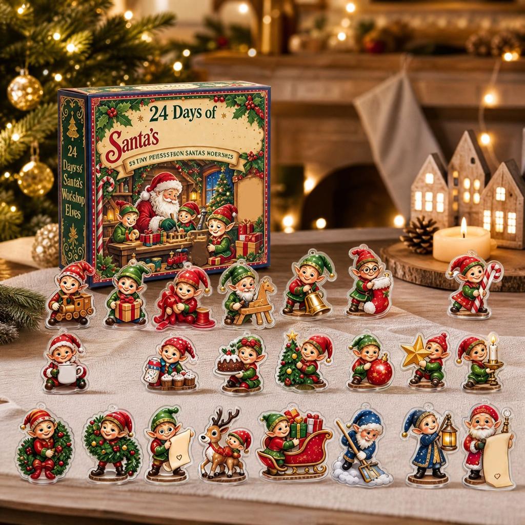Count 2D Acrylic Pendant Santa Countdown Advent Calendar Ornament Set