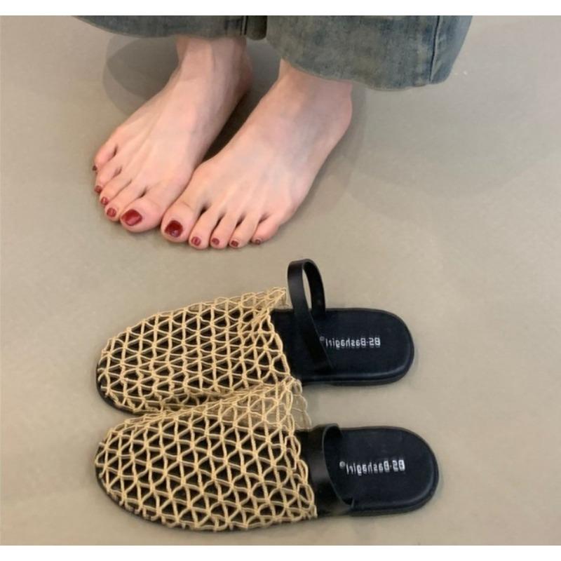 Fashion New Mesh Slippers Women Flats Summer Luxury Sandals Designer Rome Leisure Round Toe Slingback Loafers Outdoor Dress Beach Shoes