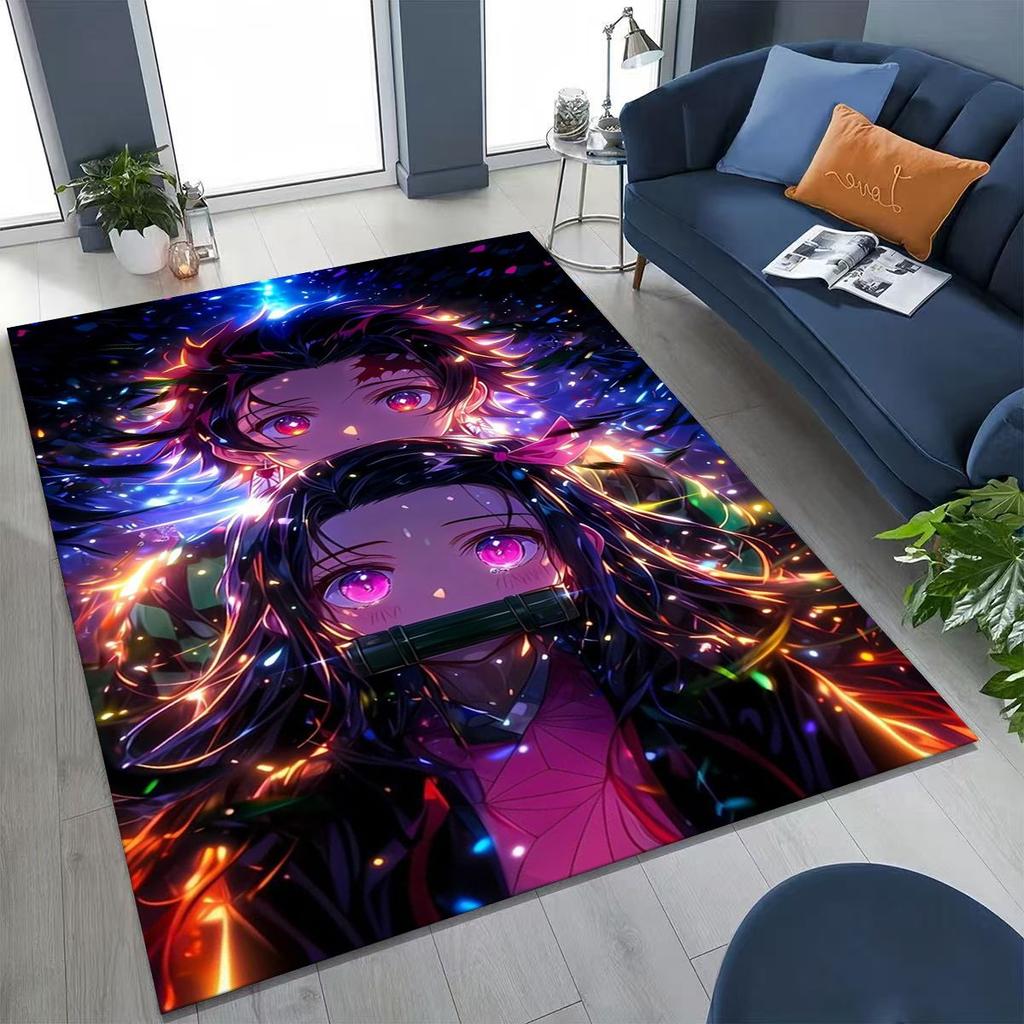 Anime Demon S-Slayer Kamado Nezuko Tanjirou Kreslený koberec pro ložnici, obývací pokoj, pohovku, domácí rohožku, dekor, dětská protiskluzová podložka na podlahu