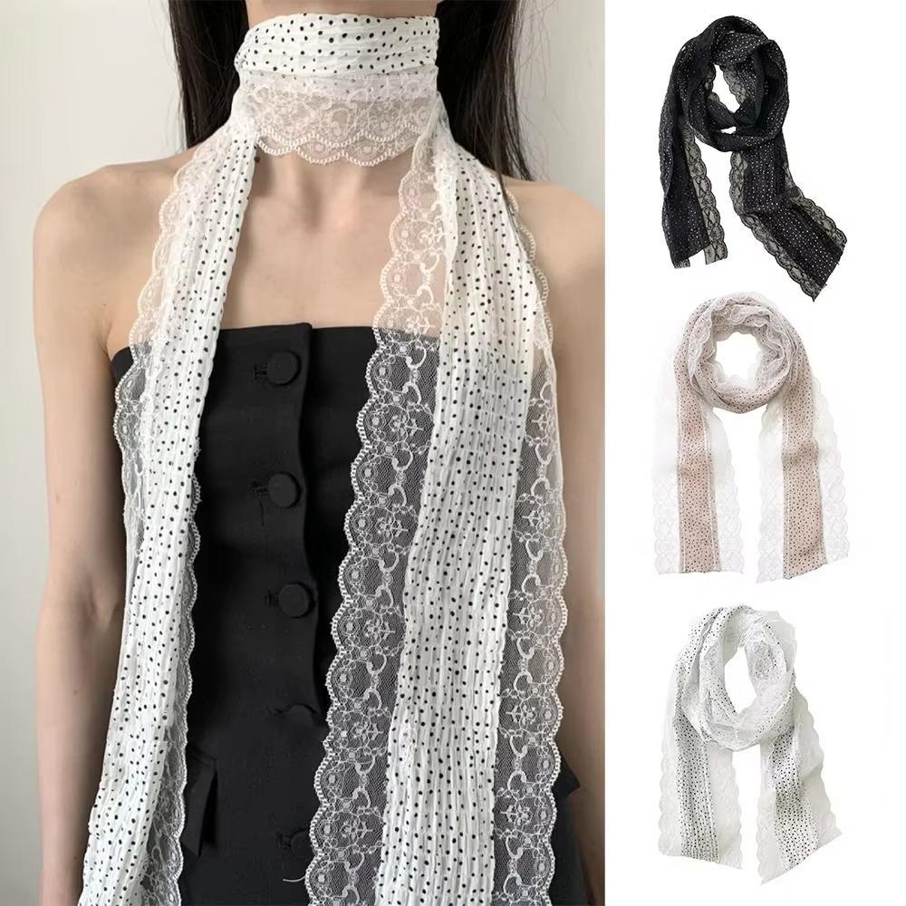 Polka Dot Long Slim Neckerchief Long Slim Spring Summer Scarf Fashion Lace Scarf Women