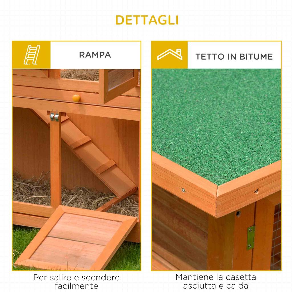 Outdoor Wooden Rabbit Hutch with House and 2-Story Enclosure, 122x48x100 Cm