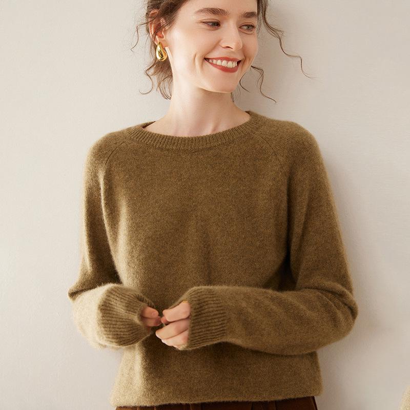 Women's Soft Cashmere Knit Long Sleeve Raglan Sweater - Warm, Loose, Comfortable, Versatile Layering Top