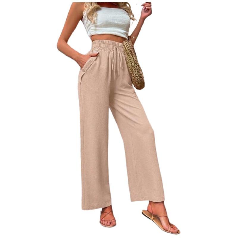 YYFS Women's Fashion Casual Solid Color Print High Waist Trousers Pants & Capris