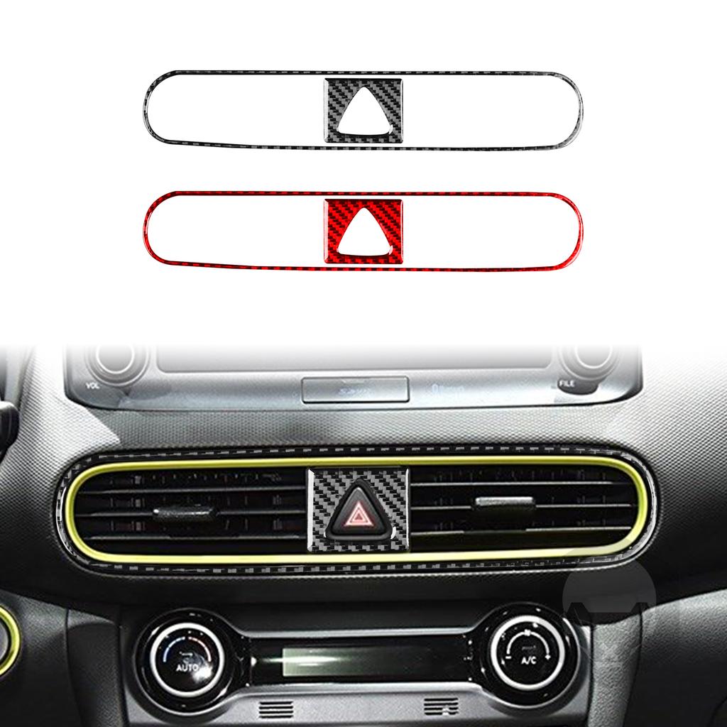 For Hyundai Kona 2018— Car Accessories Carbon Fiber Interior Center Console Air Vent Panel Cover Trim Sticker Modification