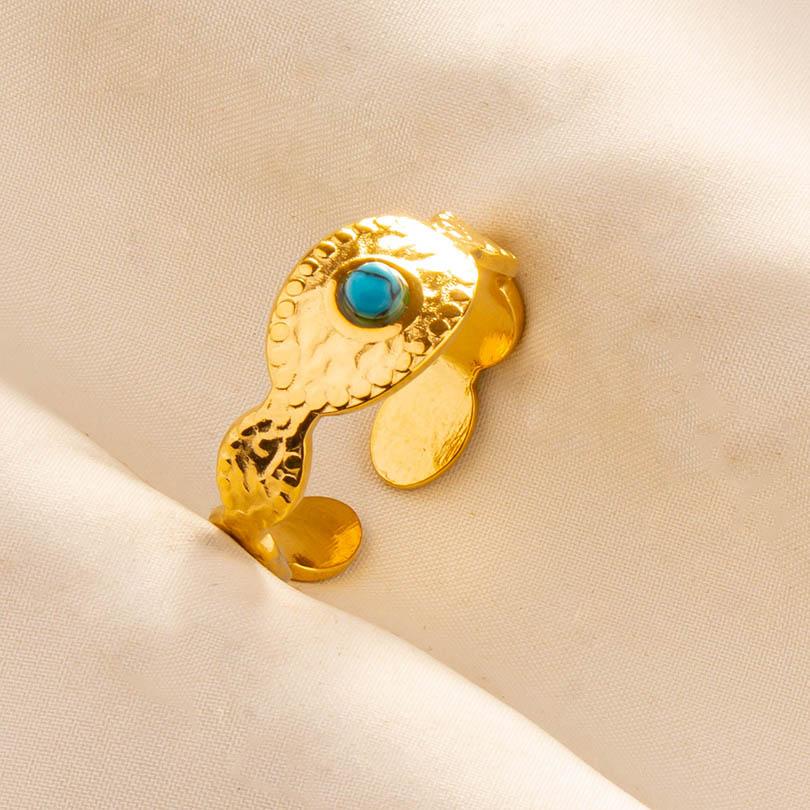 1pcs Blue Stone Ethnic Vintage Open Adjustable Sun Heart Star Stainless Steel Rings For Women Men Accessories Jewelry Bague Gift