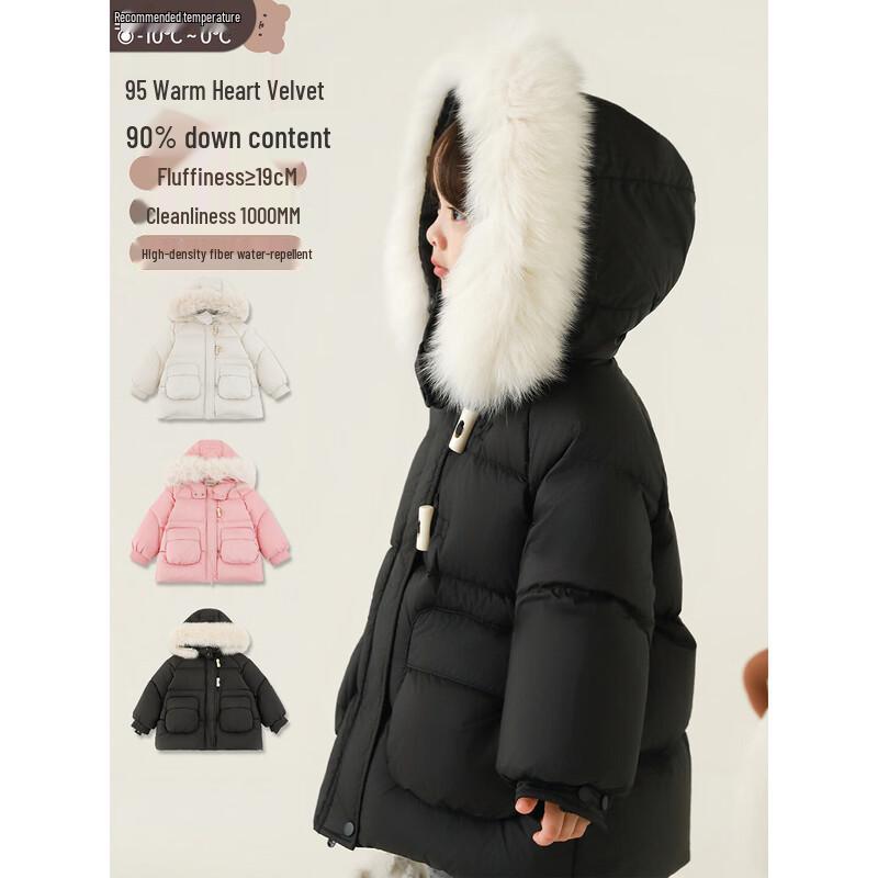 Yoyou Girls' Thickened Winter Down Jacket with Detachable Fur Collar