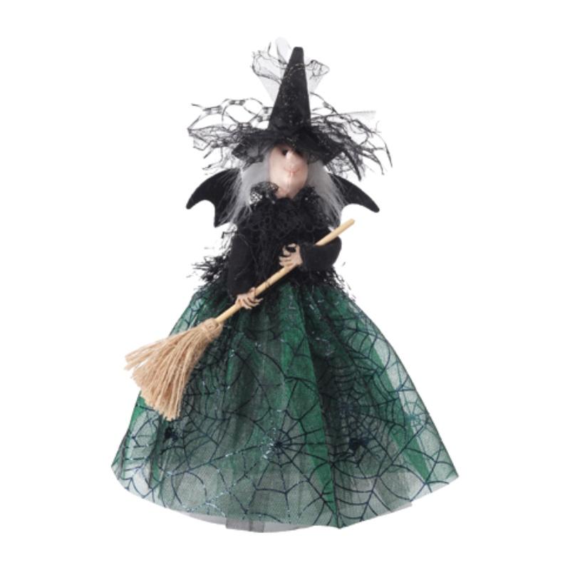 

Lk Halloween Decor Witch Doll Tree Topper European Style Black And Green Color Eye-catching Gift Idea зелений