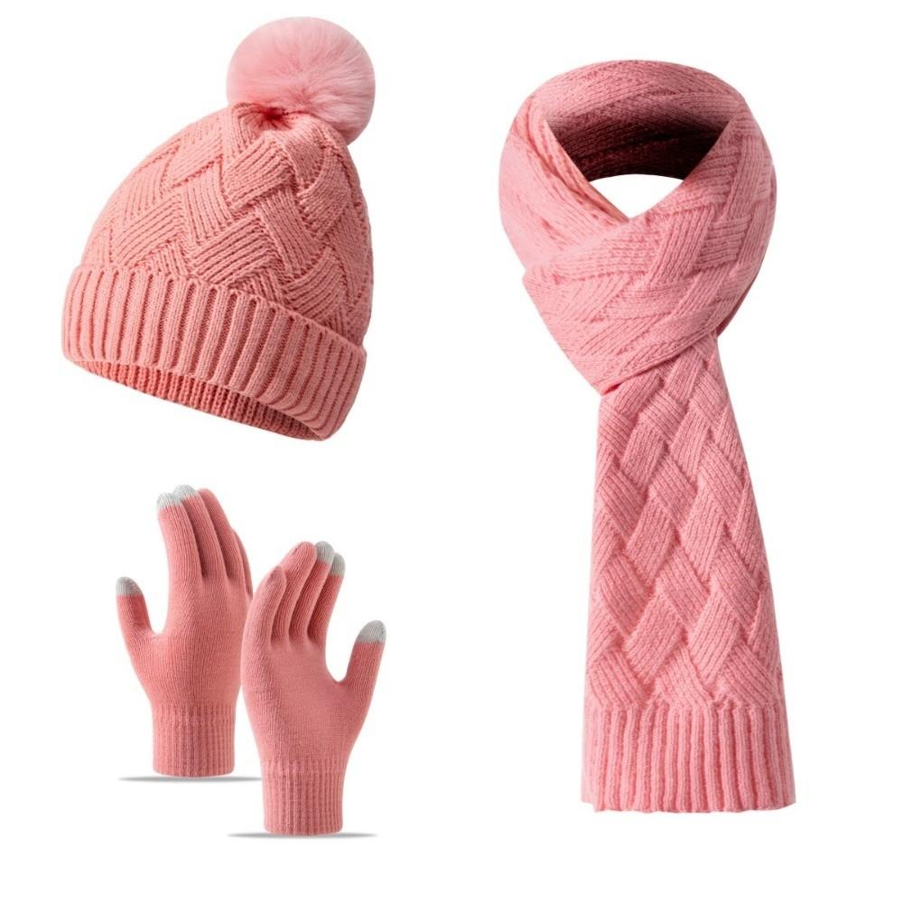 3Pcs/Set Thicken Knit Beanie Snood Set Knitted Touchscreen Gloves Unisex