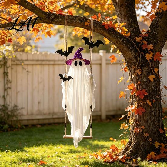Geisterhafte Hängelichter für die Terrasse Halloween Schaukel Geist-Ornament mit LED-Lichterkette Außen Dekoration Verstellbare Gruselige Displays Aufleuchtendes Fledermaus-Dekor
