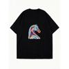 Oversized T Shirt Black Horse Graphic And First Place Text Casual Streetwear Fashion For Women