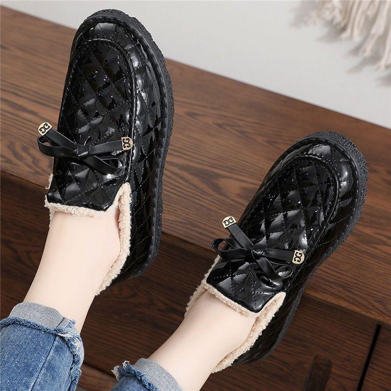 Winter Cotton Shoes Women's 2025 New Platform Snow Boots Wear Warm Checkered Fleece Cotton Boots, Non-slip Bread Cotton Boots