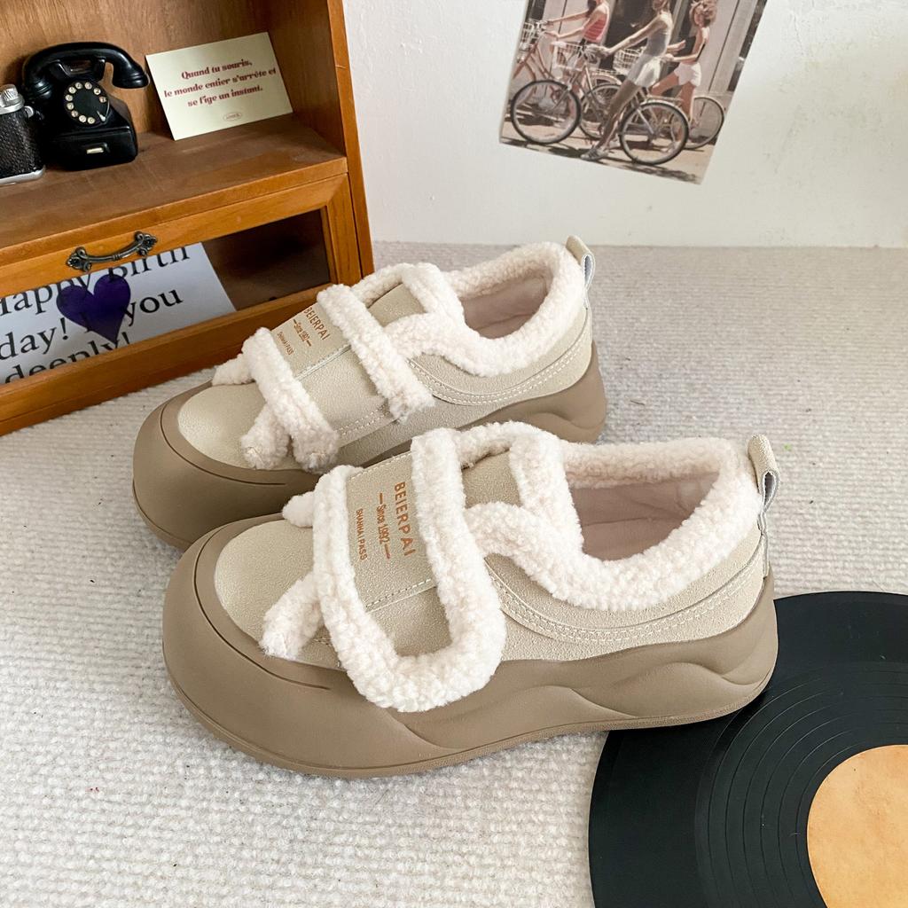 LZ6023 Latex Insole Thick Sole Velcro Heightening Little White Shoes Women's Winter Velvet Warm 2024 New Cotton Shoes
