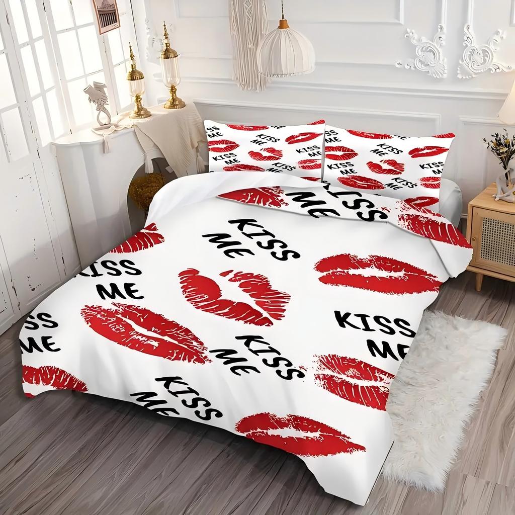 Lips Pattern 3D Printed Quilt Cover Couple Style Soft Comfortable Bedding Cover Pillowcase Home Textiles Couples Duvet Cover Set