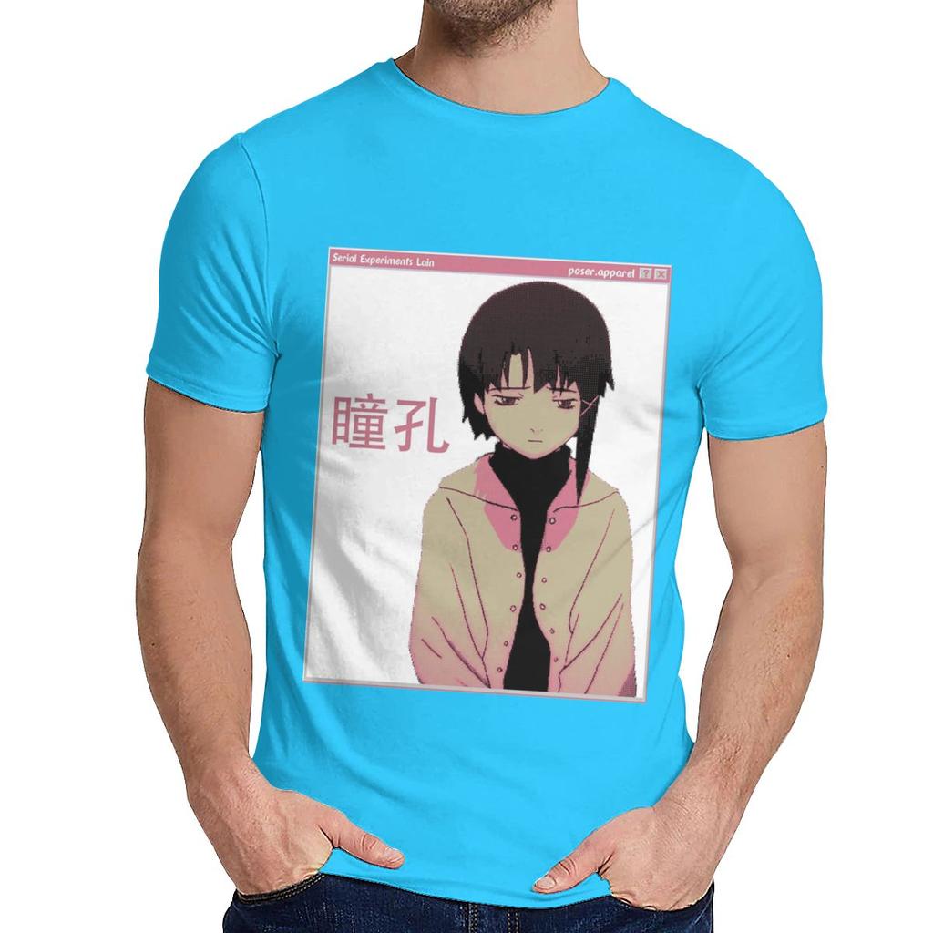 Round Collar Serial Experiments Lain Sad Japanese Anime Aesthetic T Shirt Casual For Male Slim Top