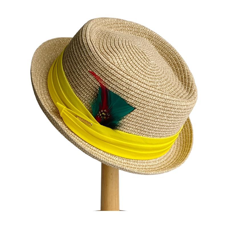 Cappello Panama Uomo Cappello Pork Pie Vintage Britannico Trilby Cappello di Paglia Fedora Traspirante Cappello da Sole da Spiaggia Cappello a Tesa Larga Cappello di Paglia Intrecciato a Mano