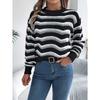 Fashionable Women's Casual Openwork Colour-Block Striped Lantern-Sleeve Pullover