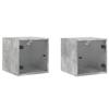 Table de chevet murale - Maison Exclusive - Gris béton - Portes vitrées - Lot de 2